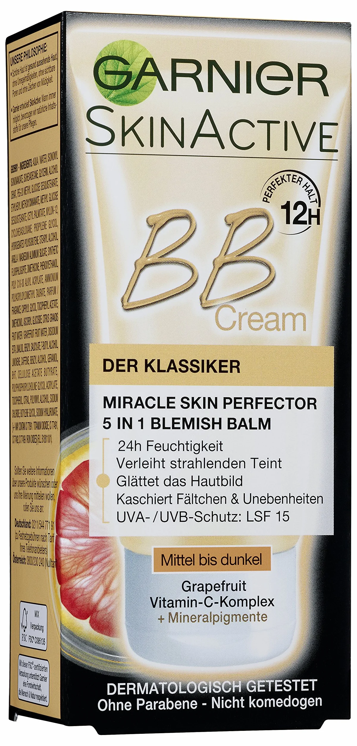 Garnier Krem BB, przyciemniany krem na dzień, nadaje promiennej cerze, wygładza cerę, maskuje zmarszczki, LSF 15, średni do ciemnego, 50 ml
