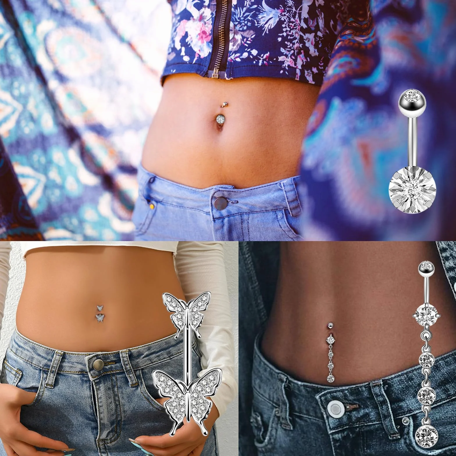 JSTHHTT 10 sztuk kolczyków do pępka dla kobiet w ciąży, piercing do pępka, motyl serce kwiat, zawieszka do pępka, biżuteria damska, piercing do pępka, zestaw, NO