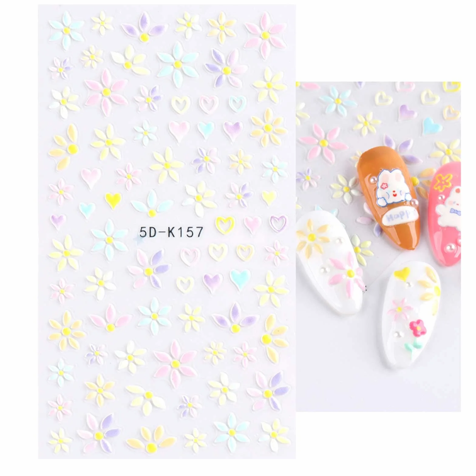 Naklejki na Paznokcie 3D Kwiat 5 Arkuszy Nail Art Sticker Samoprzylepne Dekoracji