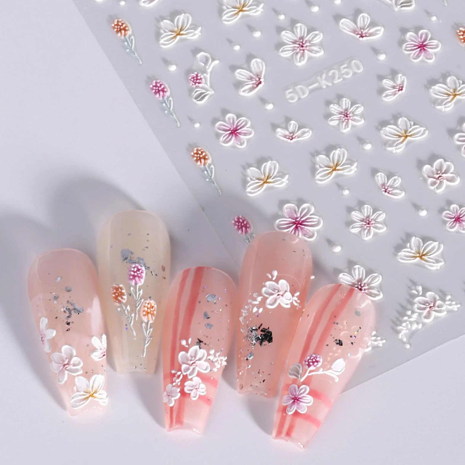 3D Kwiat Nail Art Naklejka Samoprzylepna 4 Arkusze