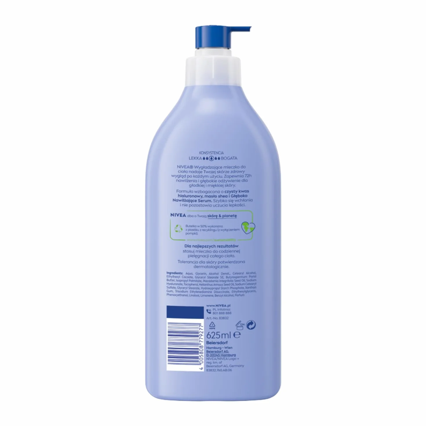 NIVEA Wygładzające mleczko do ciała 72h masło shea z pompką 625 ml