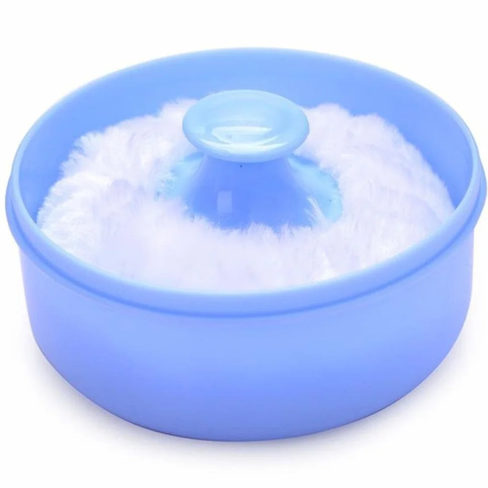 Baby Soft Face Body Kosmetyki Puder Tassel Sponge Box Fall Box Fall Container (niebieski)
