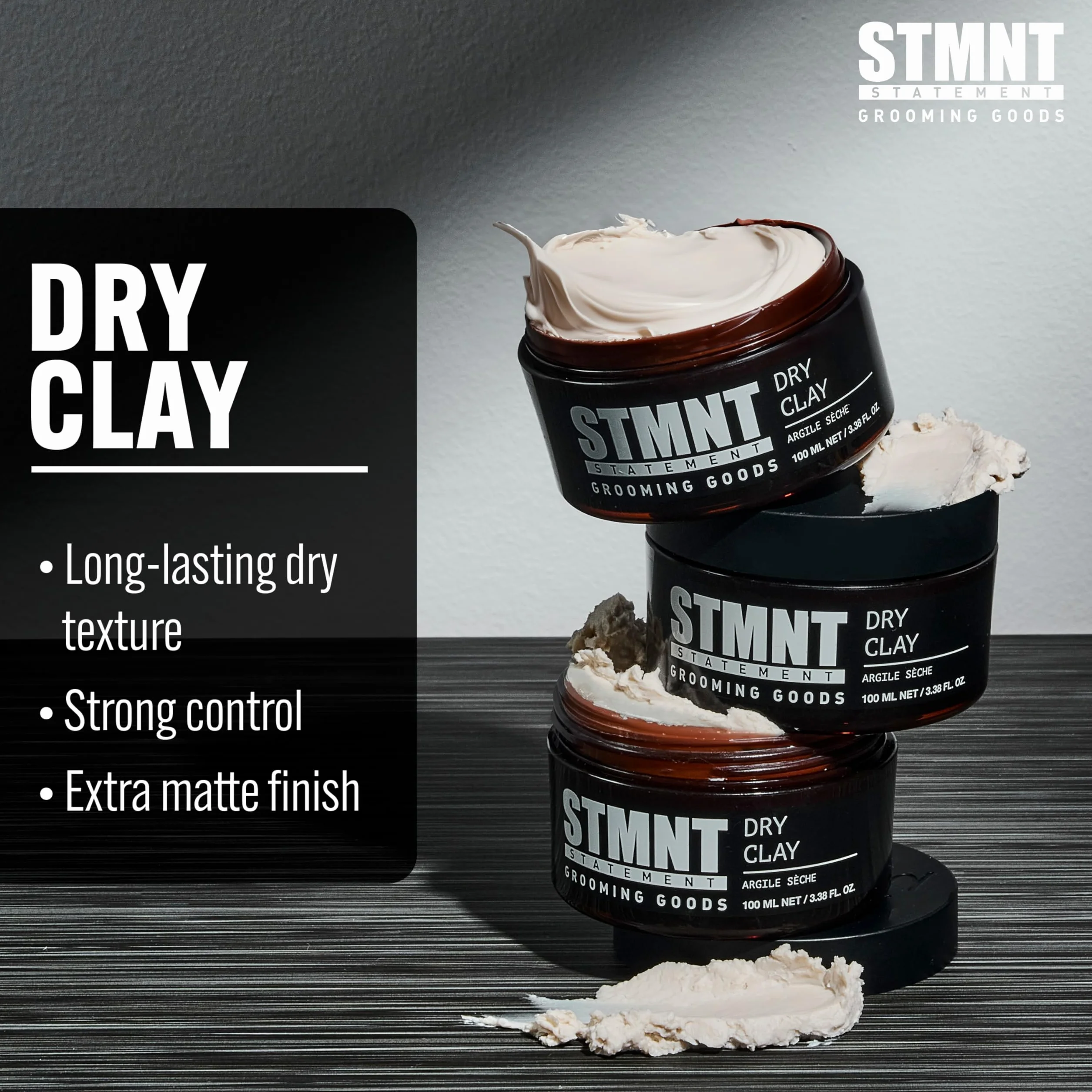 STMNT Grooming Goods Dry Clay | Ekstra matowe wykończenie | Ultra Silna kontrola | Łatwe do spłukania 30ml