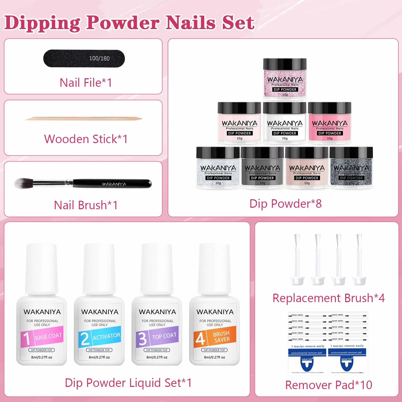 Zestaw do dippingu proszkowego, 8 kolorów Nude Grey Dip Powder Nail Kit Starter with Top Base Coat Activator & Manicure Tools, Dip Powder Nail Kit for French DIY Home Nail System