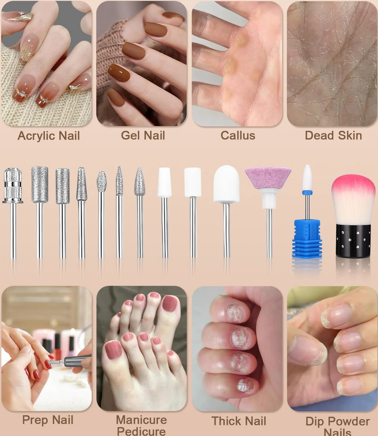 Profesjonalna szlifierka do paznokci 45 000 obr./min, zestaw do manicure i pedicure, różowe złoto