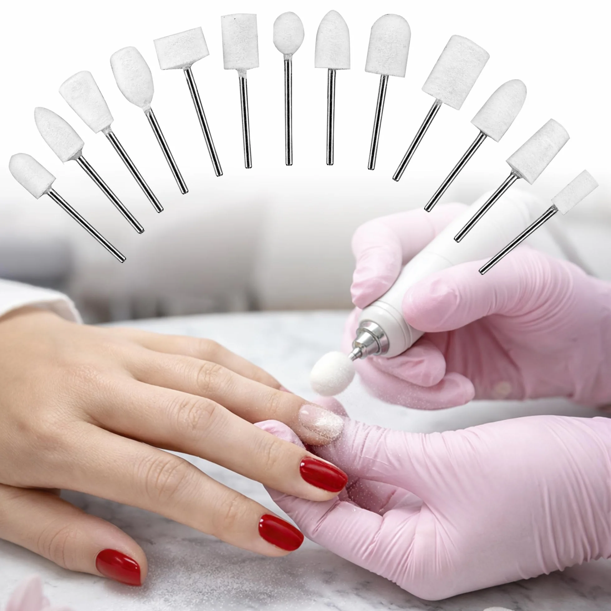 12-częściowy zestaw końcówek do polerowania filcu, zestaw końcówek szlifierskich do manicure, pedicure, pielęgnacji paznokci