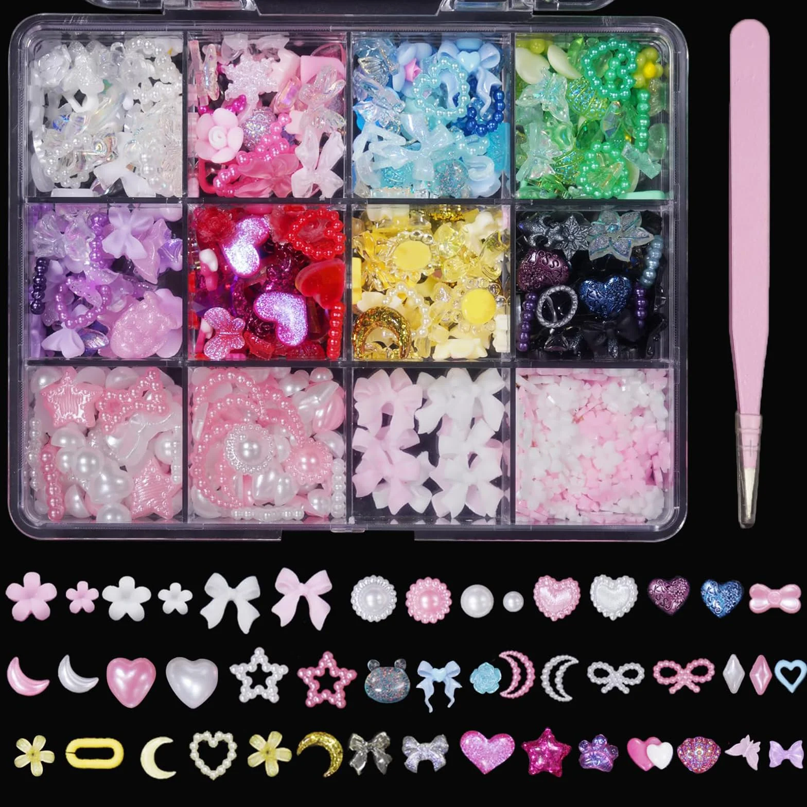 Kolorowe koraliki do paznokci 3D kwiaty serce gwiazdy żywica stras akcesoria manicure DIY