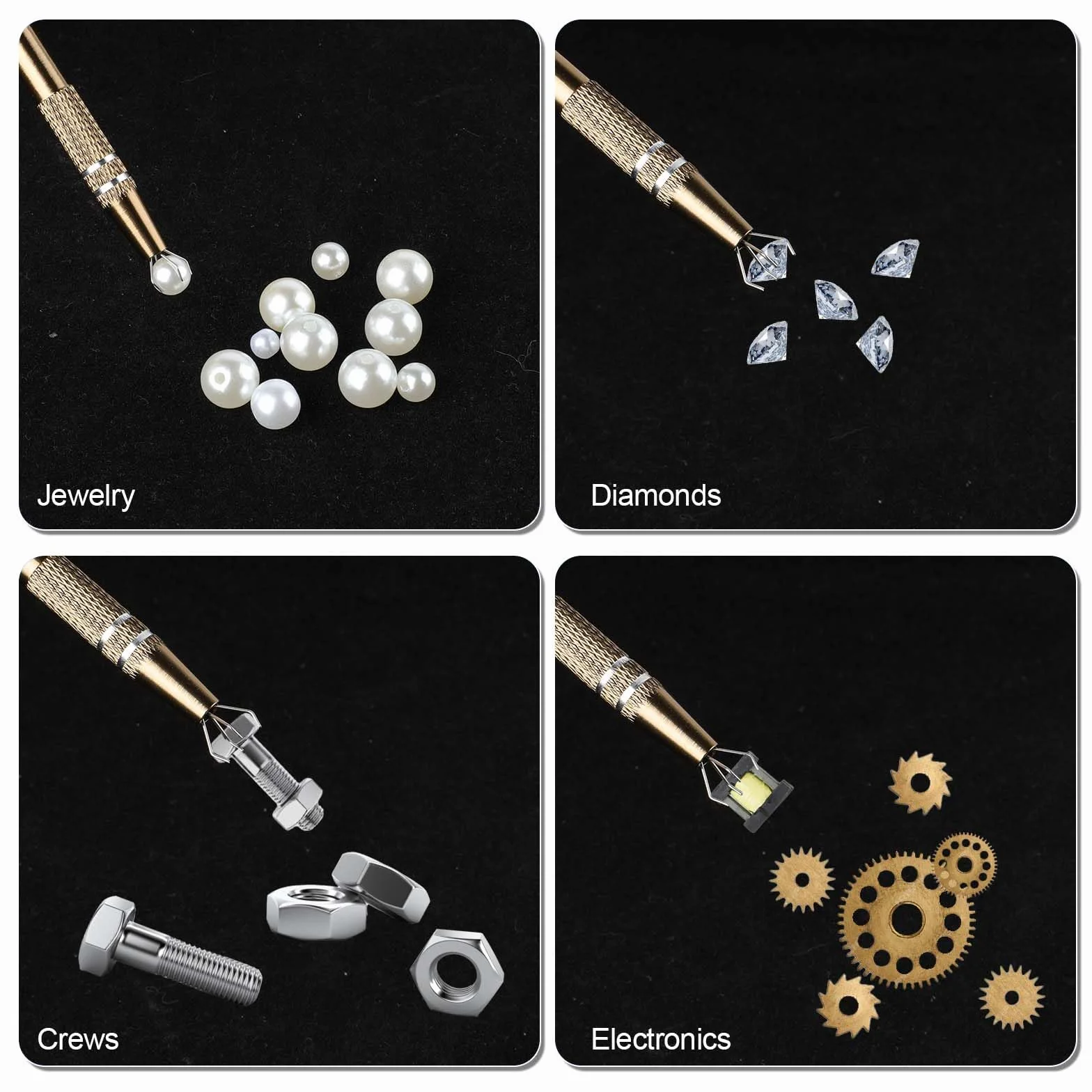 Molain Zestaw 2 pęset do piercingu sferycznego z 4 pazurami, czarna + brązowa