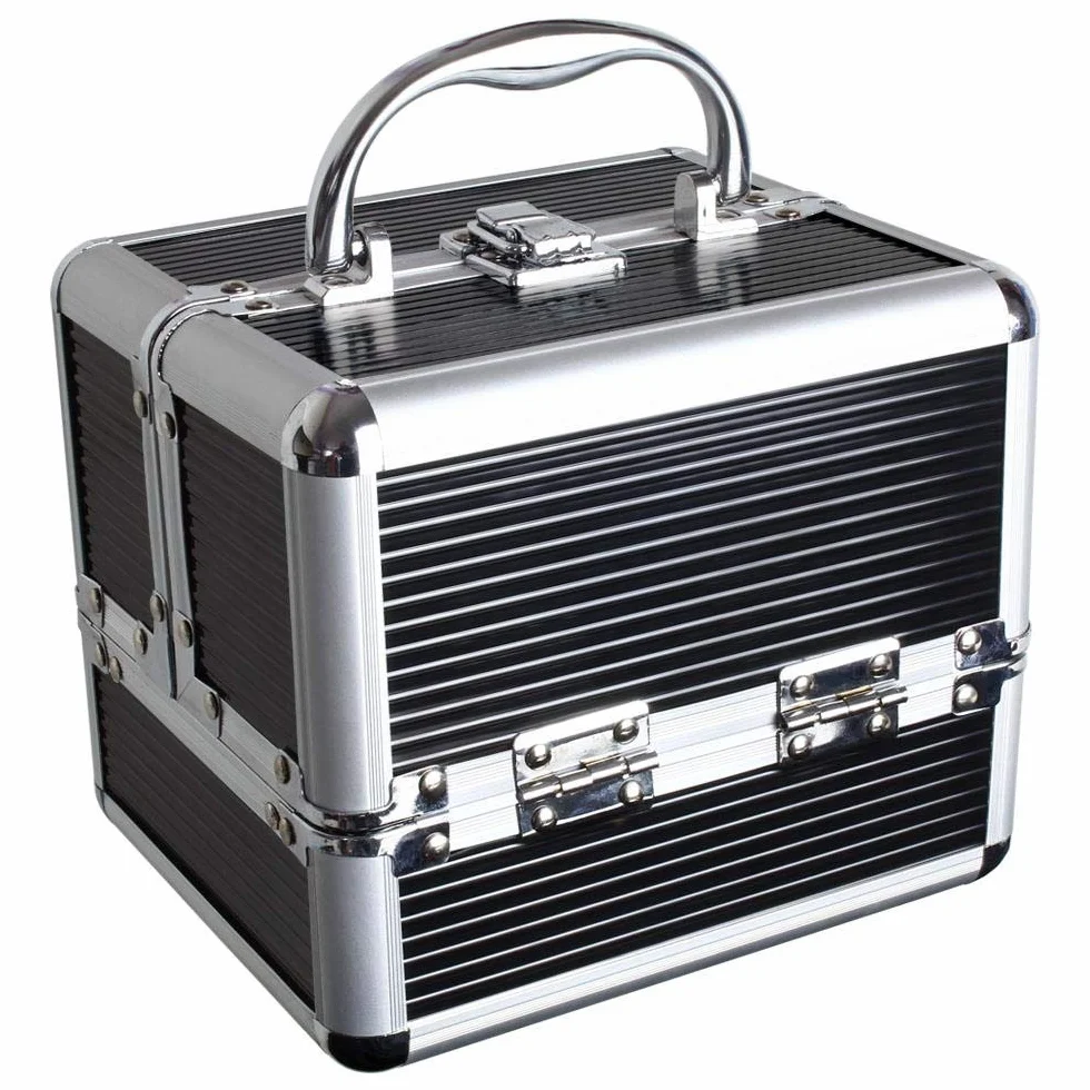 iGadgitz Twarde Etui Vanity Beauty Case Pudełko do przechowywania makijażu 4 rozkładane tace czarny
