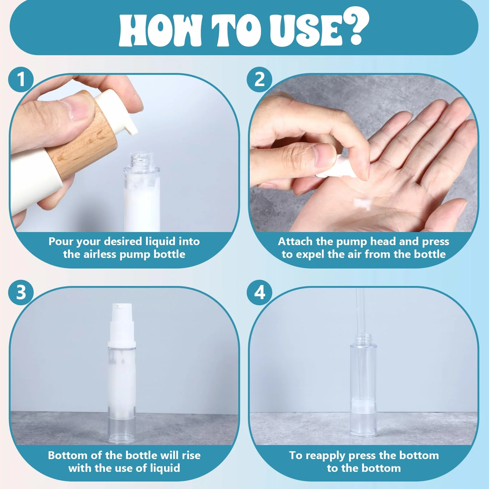4 sztuki pustego pompkowca bez powietrza, mała pompkowa butelka pusta, butelka podróżna do podawania, przenośny pompkowy 10ml, próżniowy pojemnik na kosmetyki, butelka podróżna do napełnienia, mała