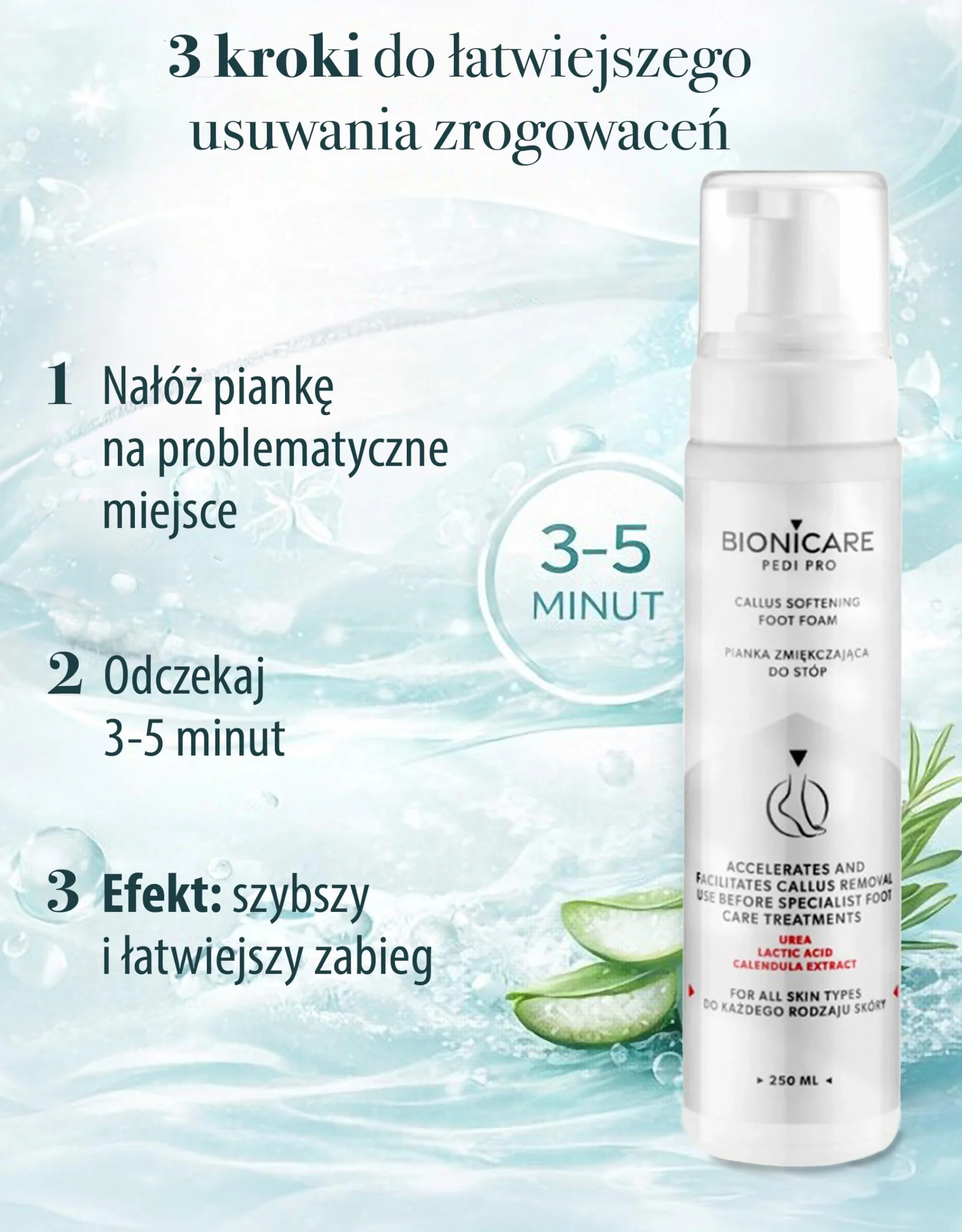 Pianka do Stóp z Mocznikiem 15% - Zmiękczanie Zrogowaceń & Przygotowanie do Zabiegów Pielęgnacyjnych Stóp - z Kwasem Mlekowym i Ekstraktem z Nagietka - 250 ml