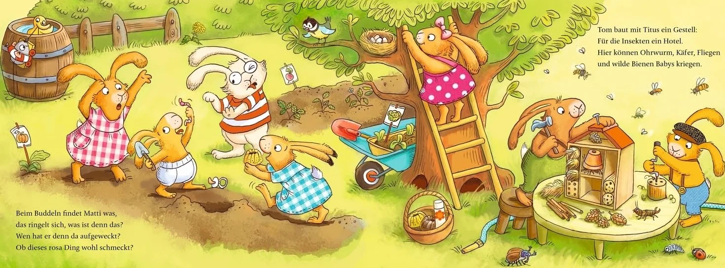 Wenn sieben kleine Gartenhasen zu Käfern und Radieschen rasen