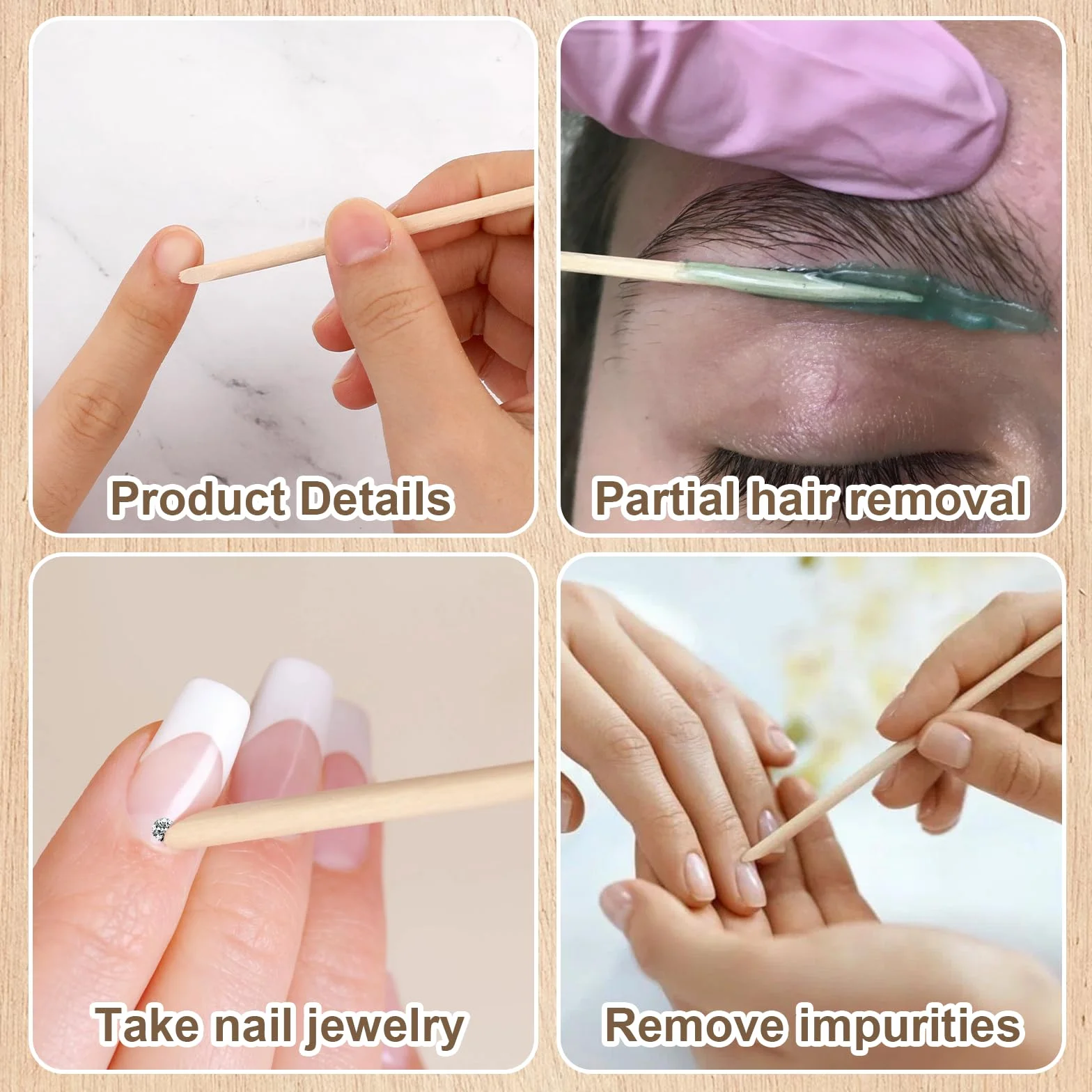 Prasacco Drewniane Patyczki do Manicure 200 sztuk 11,4 cm Pomarańczowe