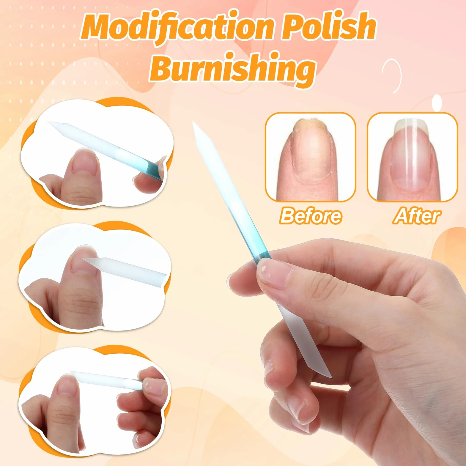Szklany popychacz do skórek z podwójną końcówką do manicure, przezroczysty