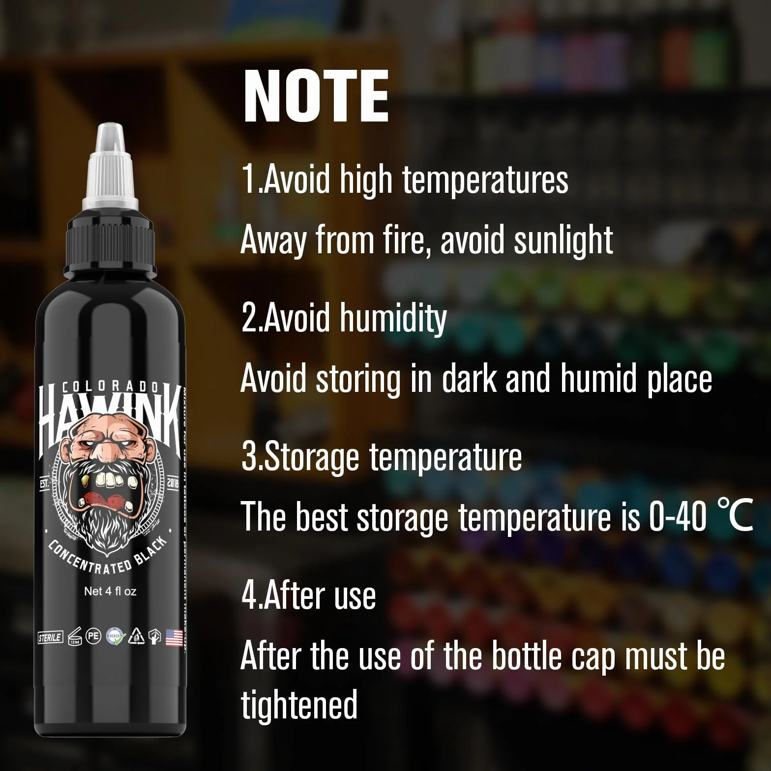 Hawink Black Tattoo Ink 4oz (120 ml) Vegan USA Standard Pigment Pure Black