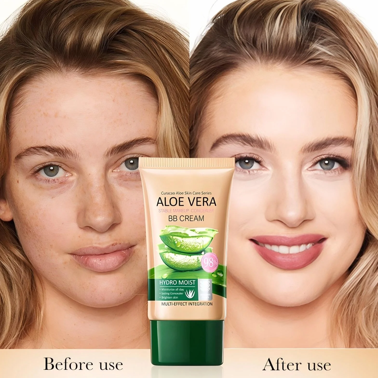 Aloe Vera krem BB do makijażu, korektor, długotrwały i kryjący, kojący skórę, matujący, dla uzyskania idealnej cery, wegański i testowany dermatologicznie (kość słoniowa)