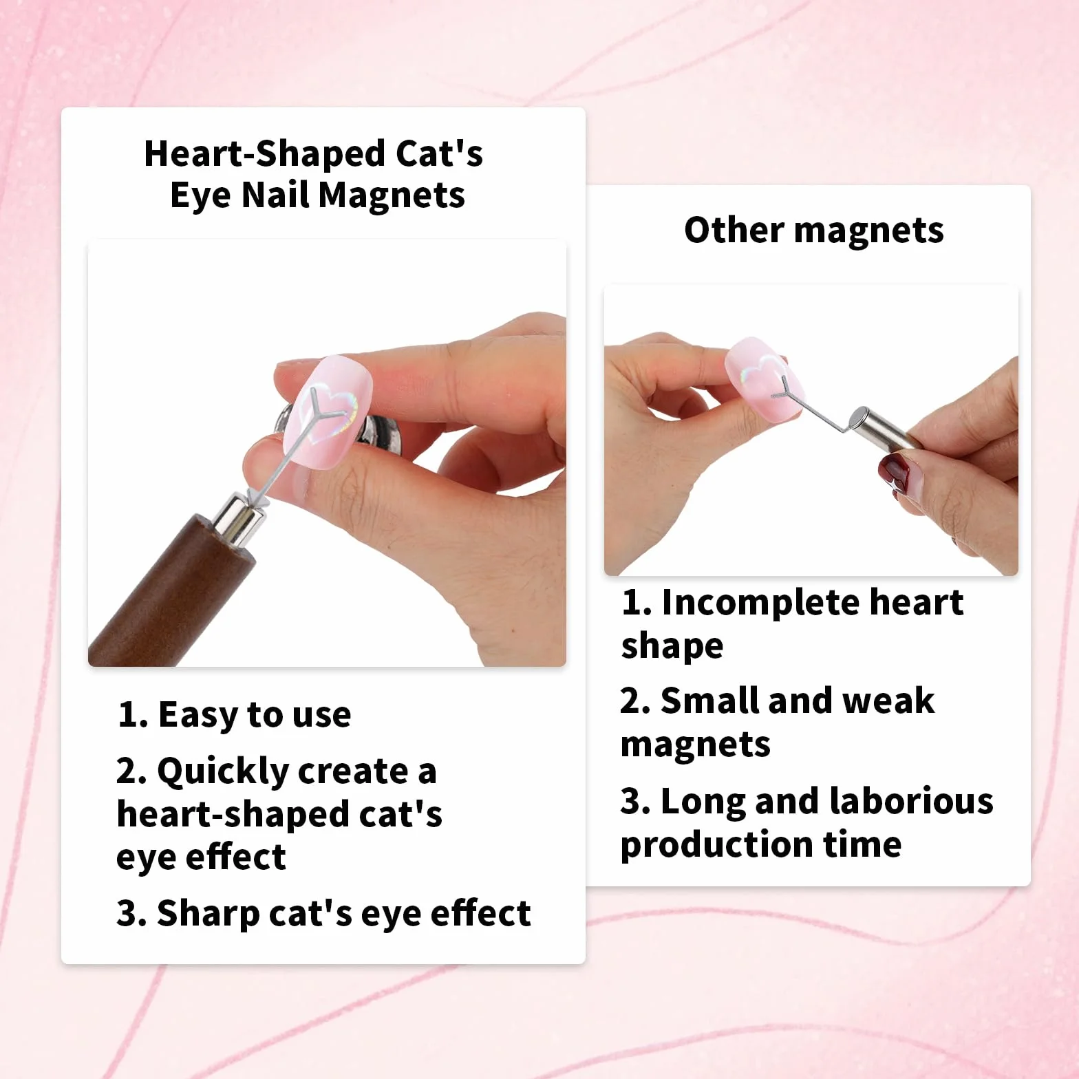 Magnes Cat Eye w Kształcie Serca do Paznokci, Odłączany & Wielofunkcyjny Magnes Narzędzie z 2 Y-zestawem DIY do Lakieru Hybrydowego Cat Eye