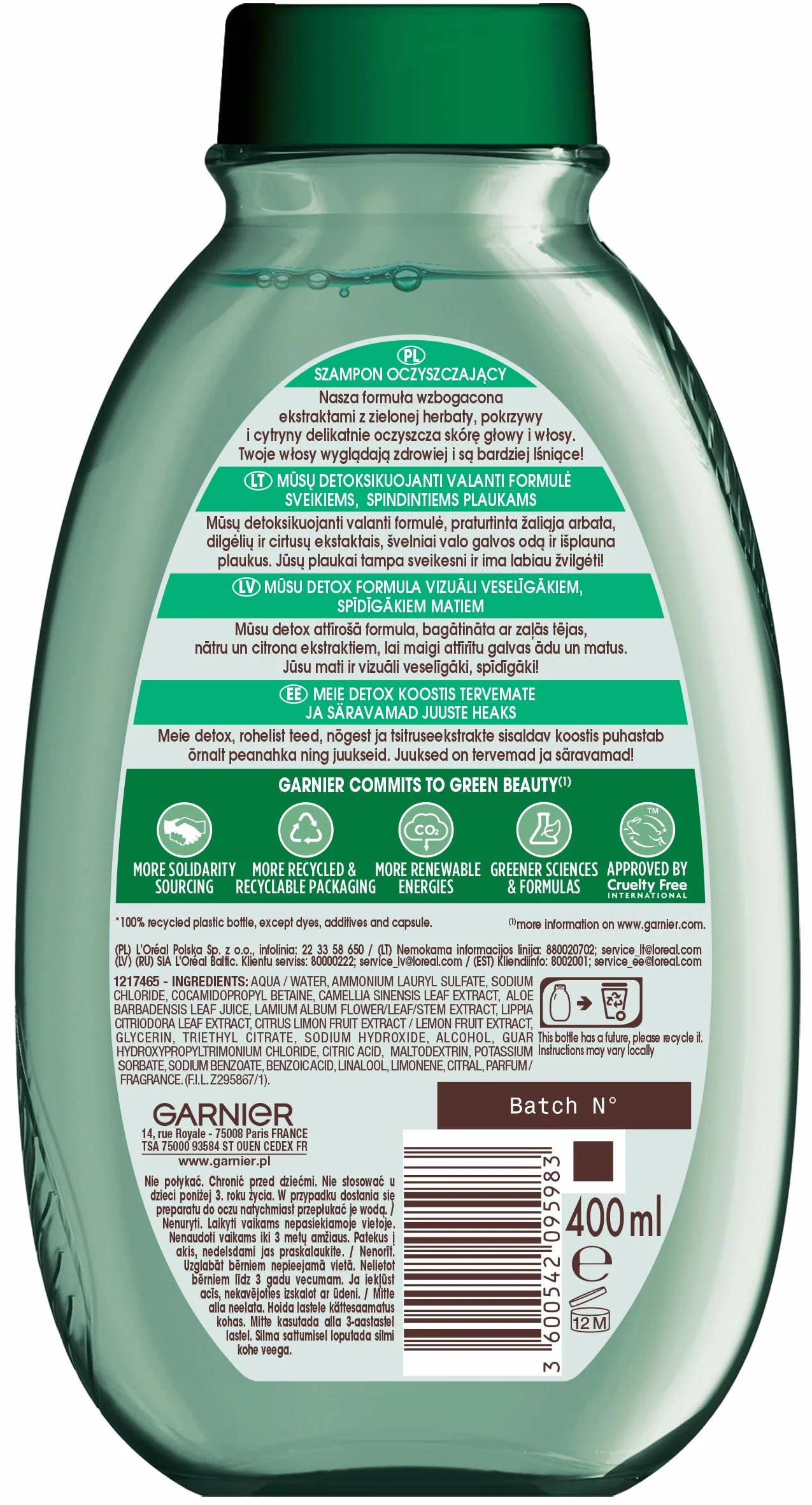 Garnier Botanic Therapy Szampon do Włosów Normalnych z Tendencją do Przetłuszczania się Zielona Herbata Eukaliptus Cytrus 400 ml