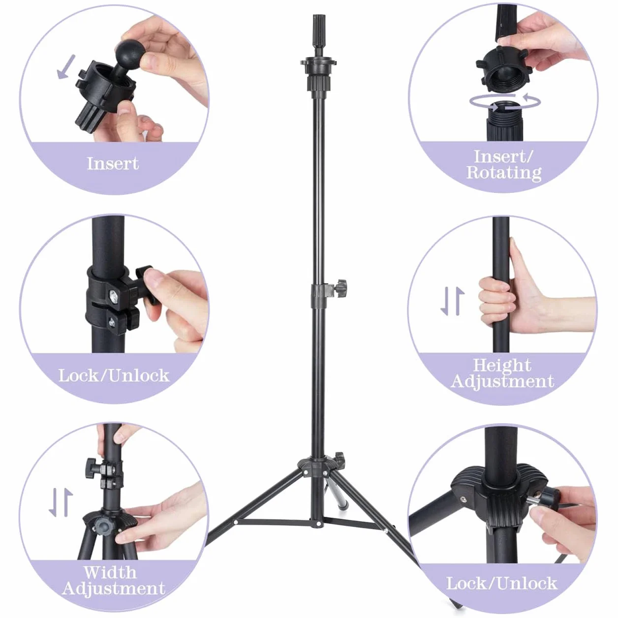 Manekin Head Stand Wig Tripod Wysokość 90-120 cm do głowy manekina piankowa z płótna do peruki stylizacji włosów
