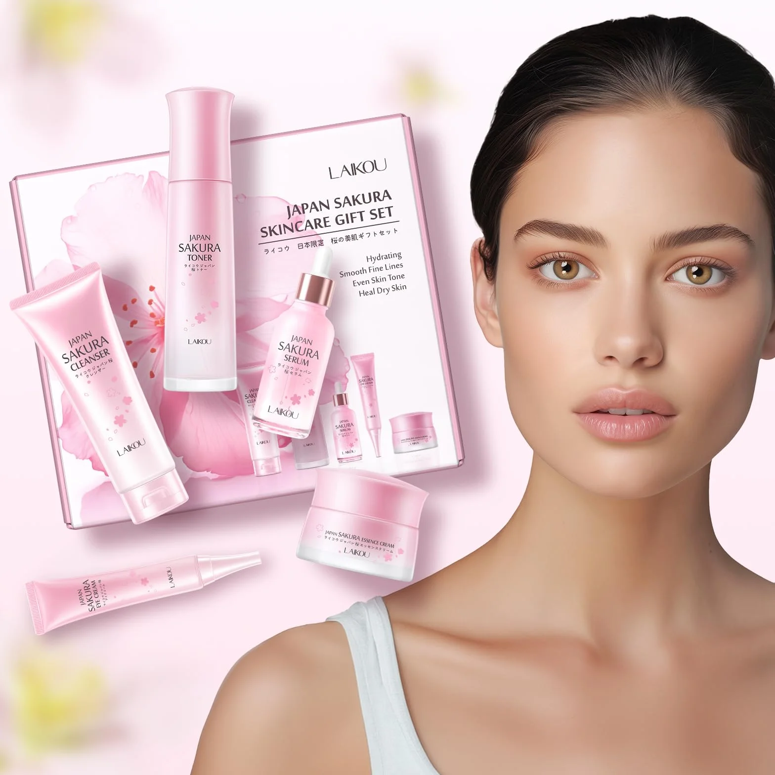 LAIKOU Sakura Zestaw Pielęgnacji Twarzy 5-Częściowy Nawilżający Rozjaśniający