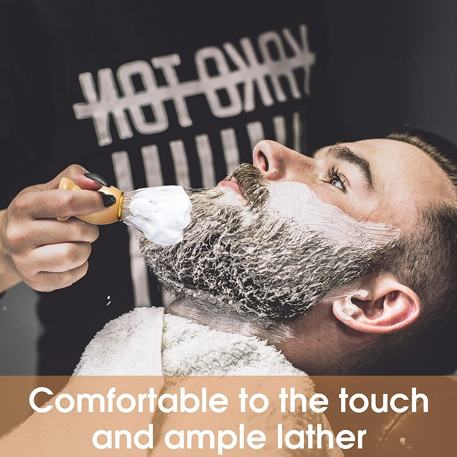 COMNICO Szczotka do golenia, 1 szt. ręcznie wykonana szczotka do golenia z czystym borsukiem, drewniany uchwyt, szczotka do golenia salon fryzjerski, bogata i szybka pianka do golenia pędzel do