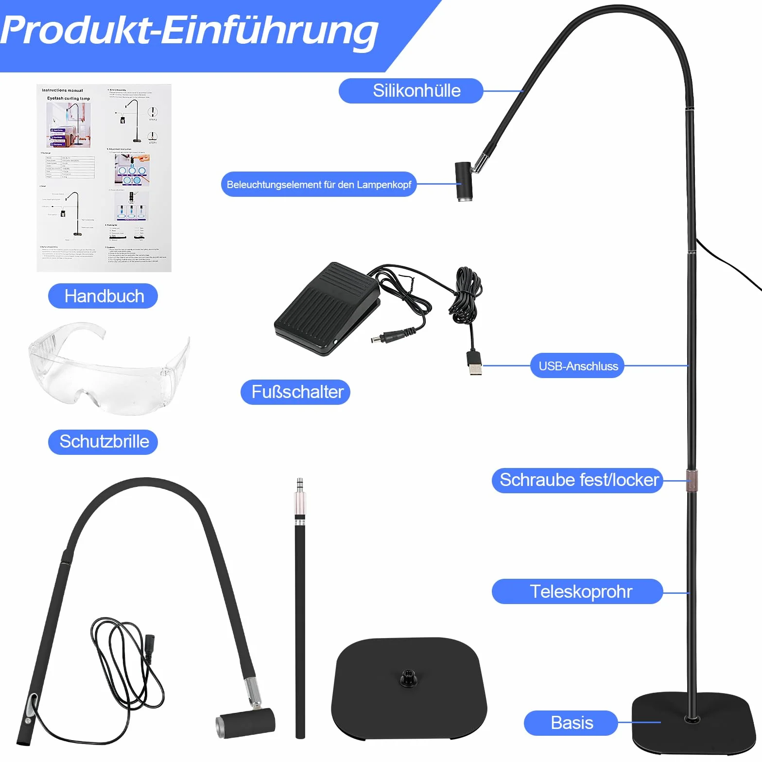 Lampa LED UV 6 W USB do utwardzania klejem UV, fioletowe światło, dotykowa, ściemnianie, czarna
