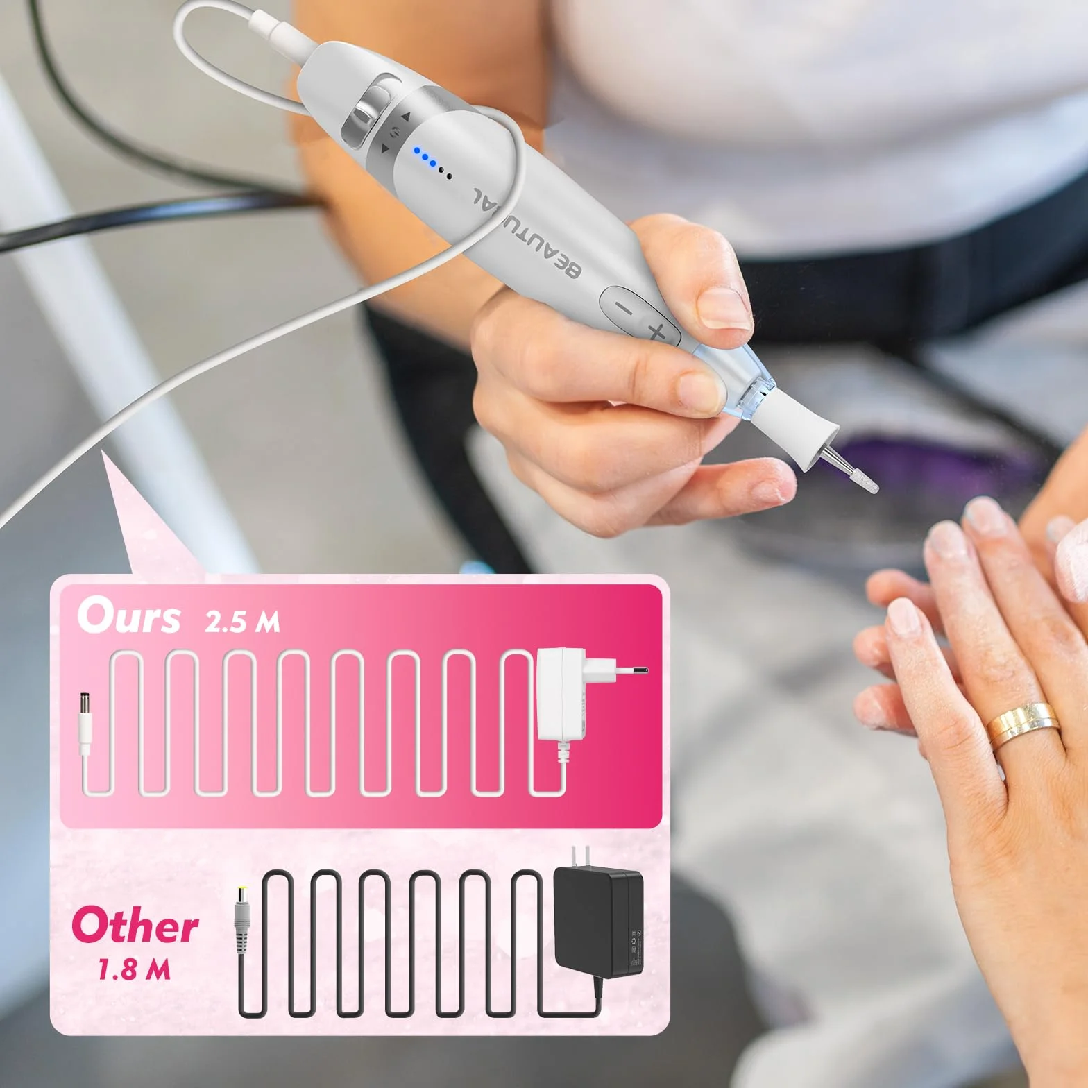 BEAUTURAL Elektryczna Frezarka do Paznokci Zestaw z 10 Końcówkami i Światłem LED