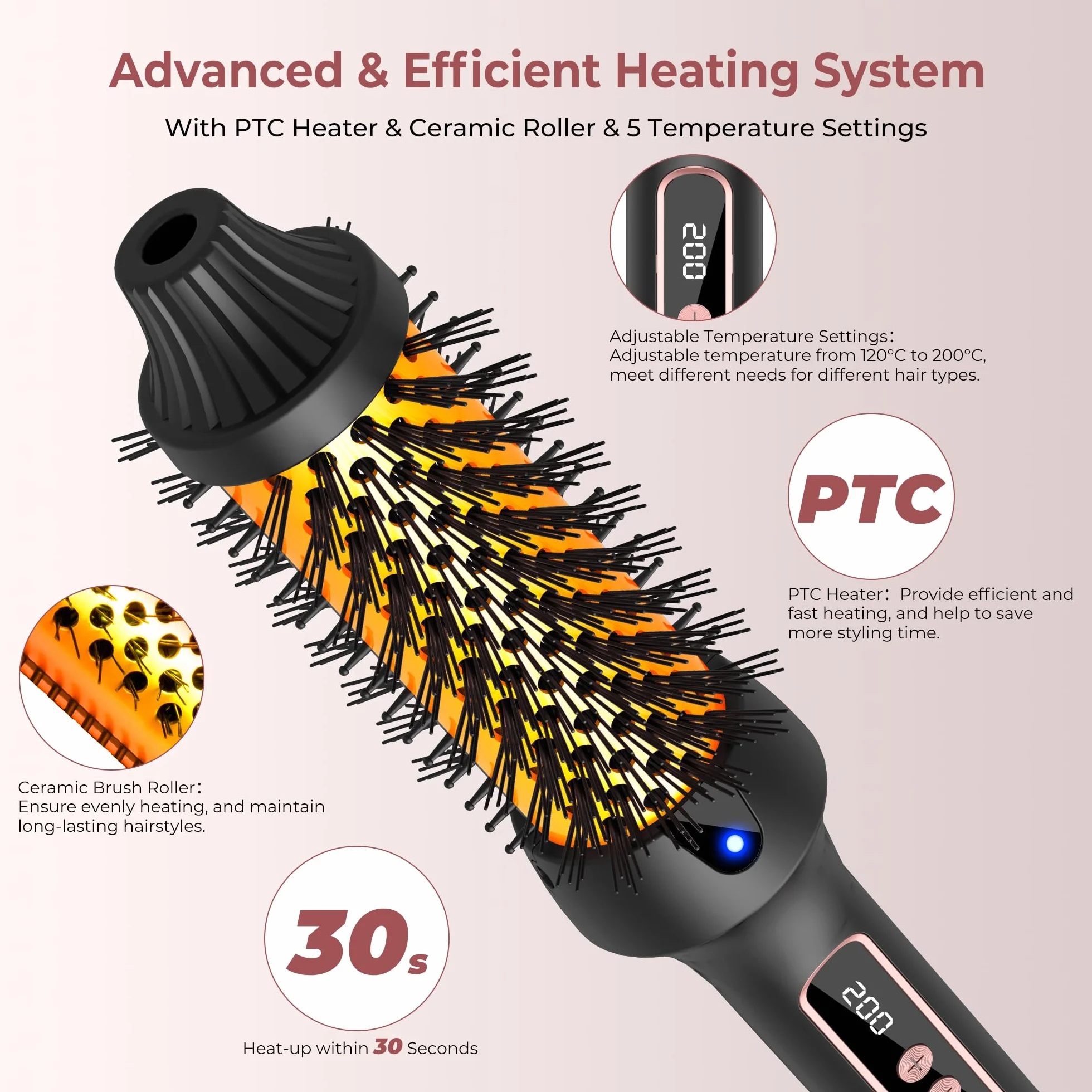 Thermal Brush LCD, jonowa szczotka termiczna, lokówka do lokówki, szczotka do stylizacji włosów, szczotka do stylizacji włosów, ciepła szczotka, prostownica do włosów, prostownica do włosów, okrągła