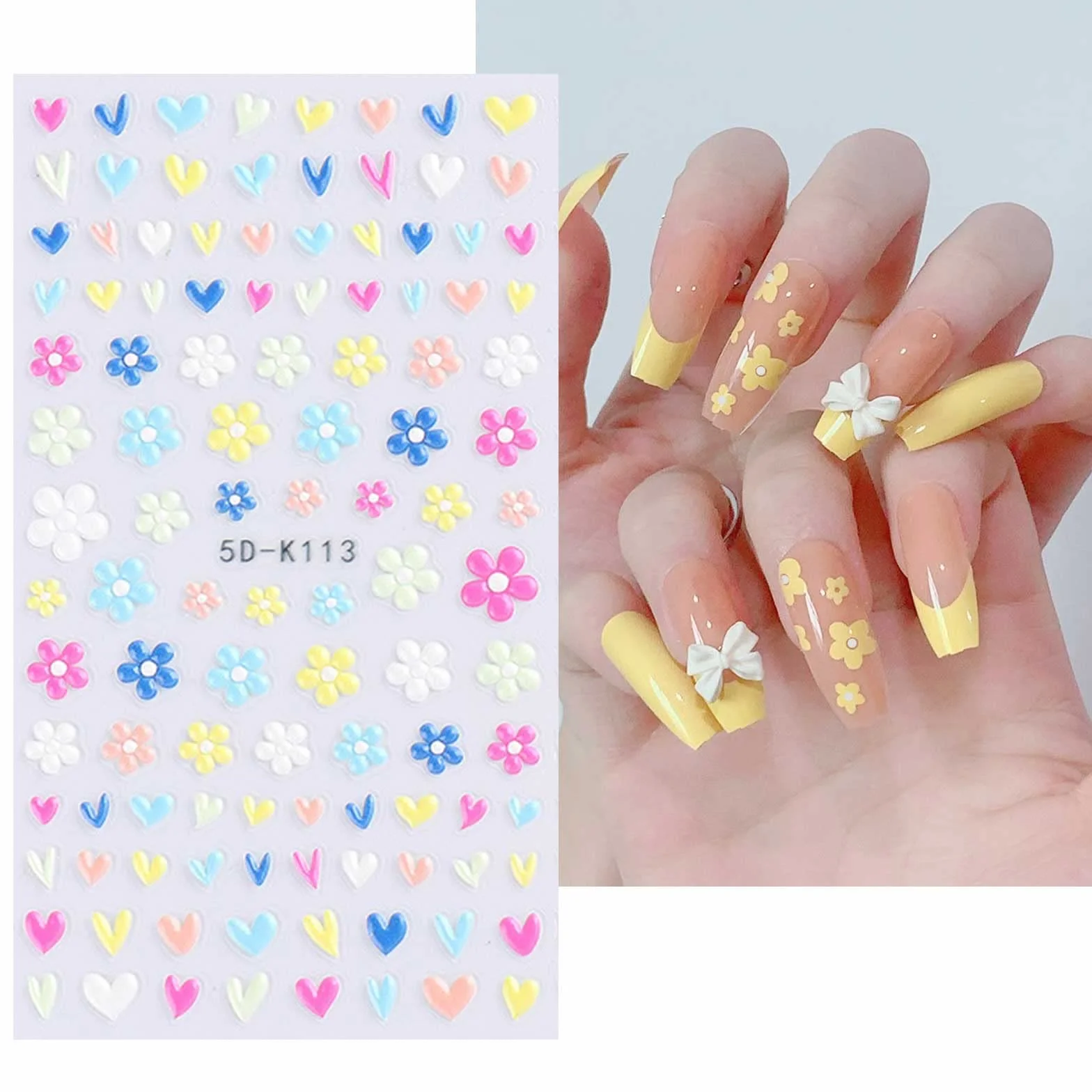 Naklejki na Paznokcie 3D Kwiat 5 Arkuszy Nail Art Sticker Samoprzylepne Dekoracji