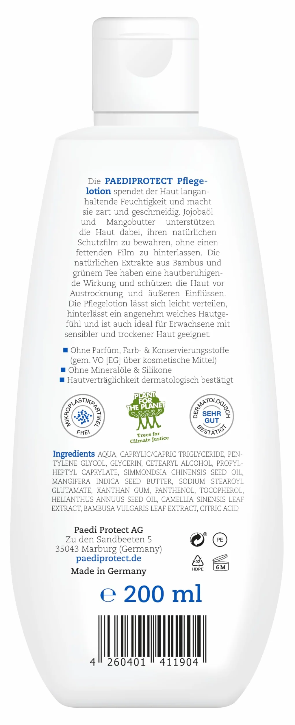 PAEDIPROTECT Nawilżający balsam do ciała dla niemowląt i dzieci 200 ml z pantenolem i olejkiem jojoba