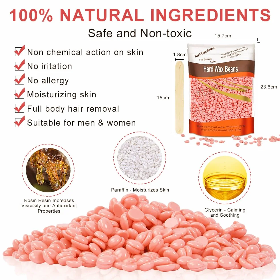 ACWOO Perły woskowe 500 g gorący wosk do depilacji z 10 drewnianymi szpatułkami