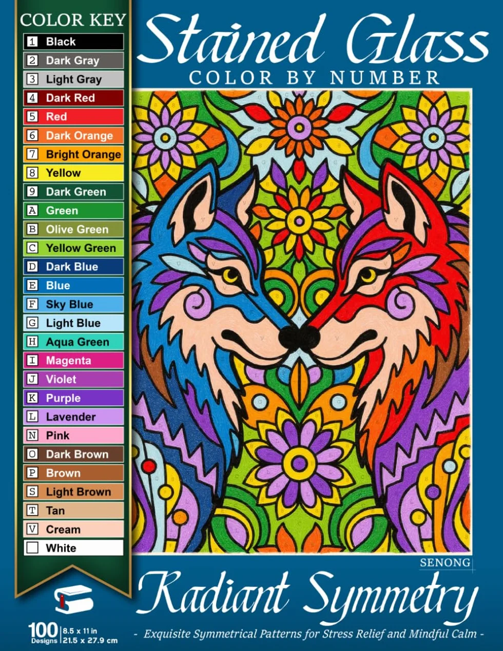Radiant Symmetry Stained Glass Color by Number: 100 Exquisite Symmetrical Patterns for Stress Relief and Mindful Calm