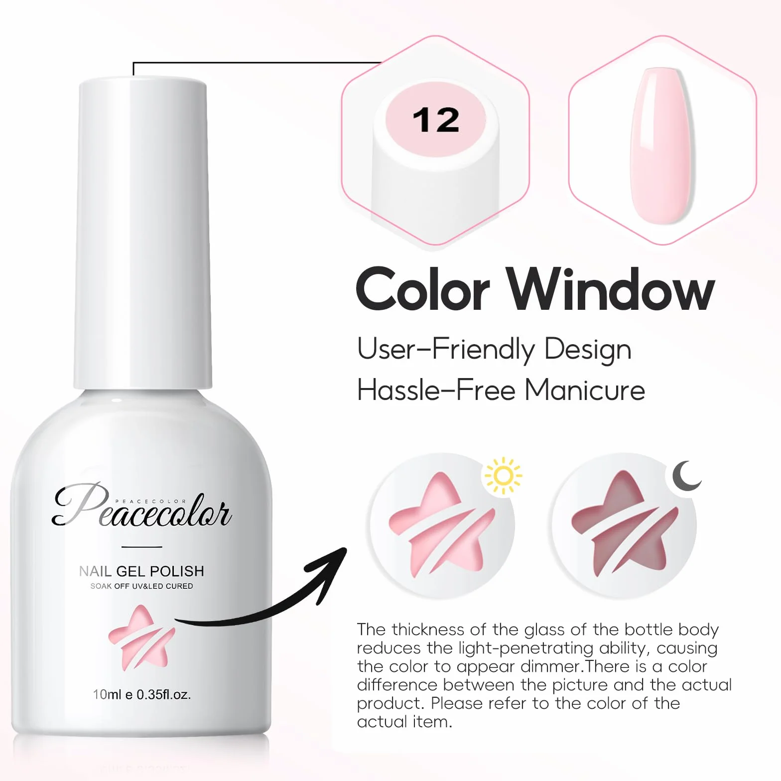 PEACECOLOR 10 ml Lakier żelowy do paznokci Jasnoróżowy Soak Off Lakier do paznokci UV Profesjonalny salon & domowe użycie Nail Art DIY w domu