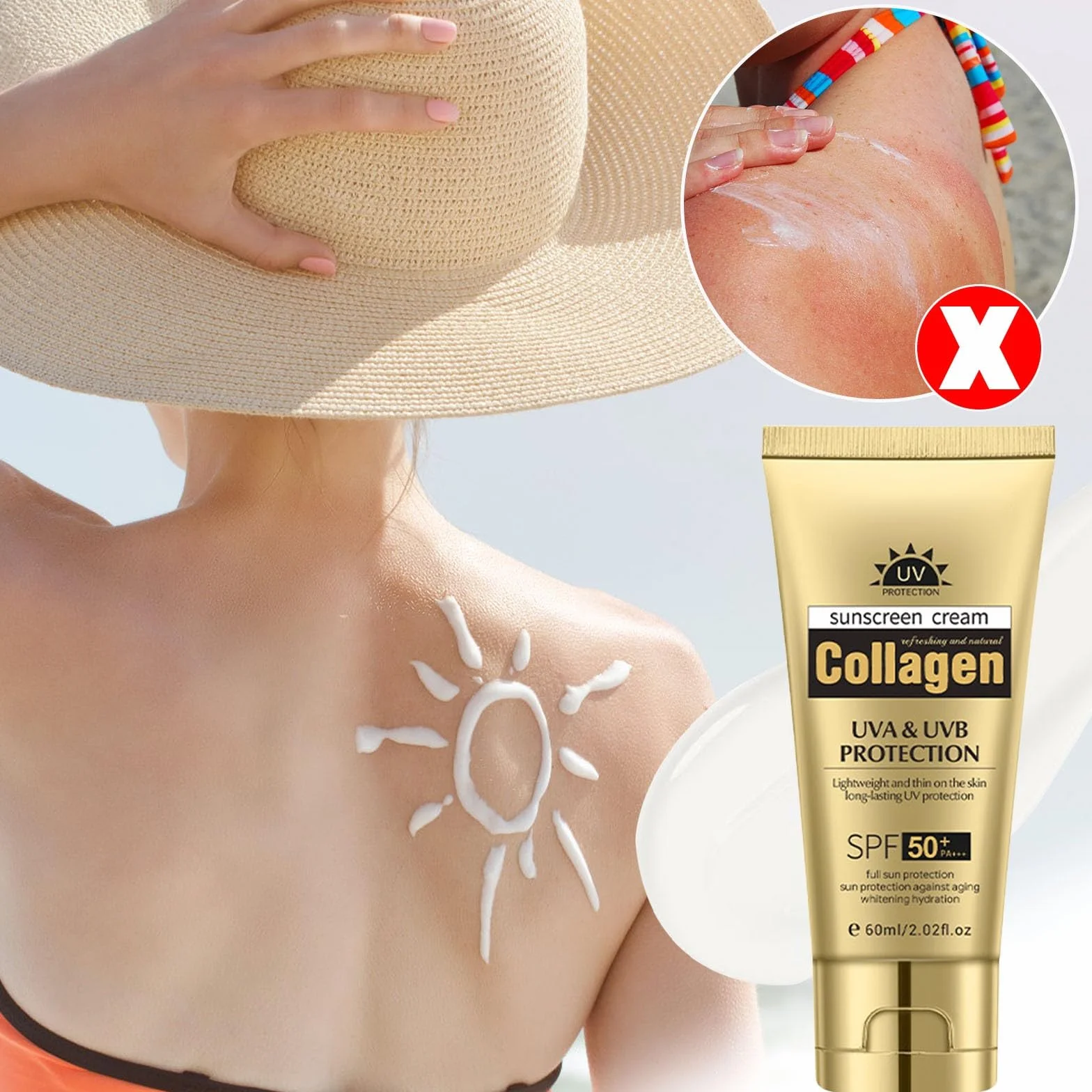 Lightweight Natural Sunscreen, Tinted Moisturizer with SPF 50+ | Face Sunscreen, Breathable Non Greasy Daily Sun Care 60 ml, Spectrum Protection Isolating Sun Block For Face Body (2 szt.)