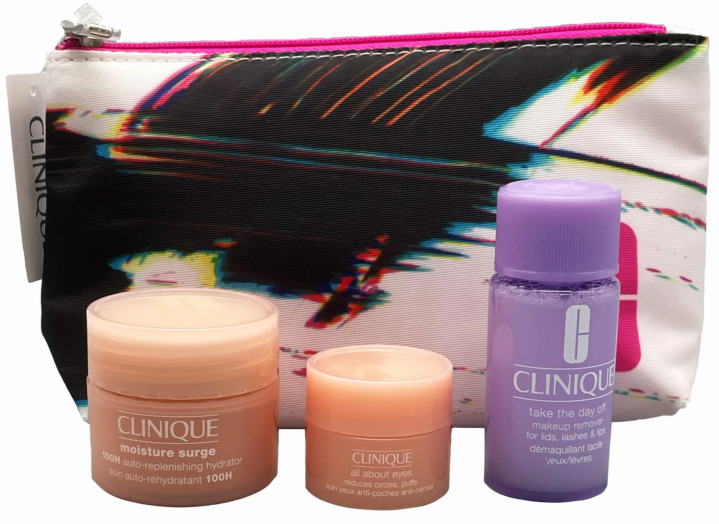 Clinique Kosmetyczka z 3 produktami, do usuwania powiek, rzęs i ust, do nawilżania oczu i nawilżania 100H, czarny