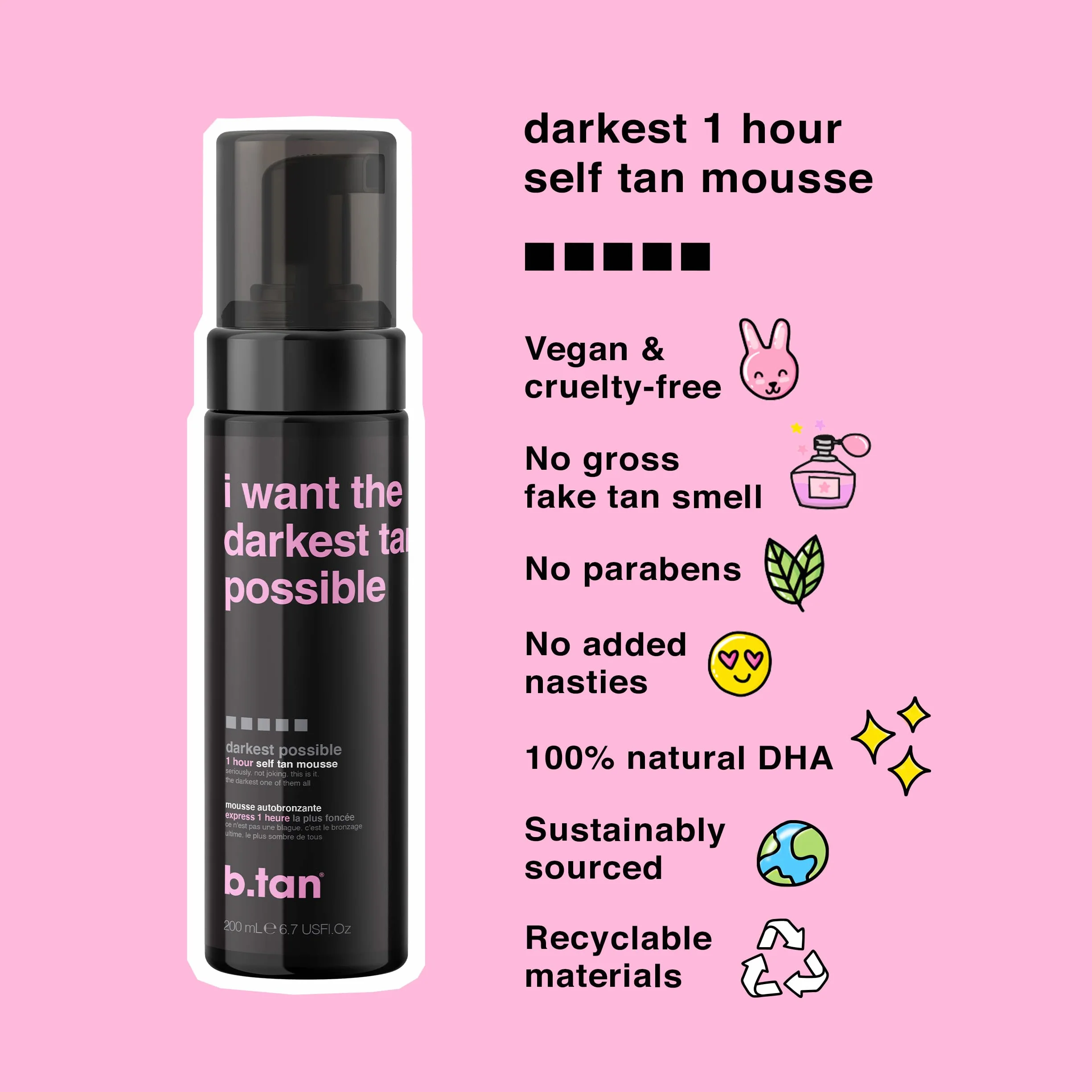 b.tan Darkest Self Tanner Kit – Najciemniejszy zestaw do opalania z aplikatorem, 1 godzina