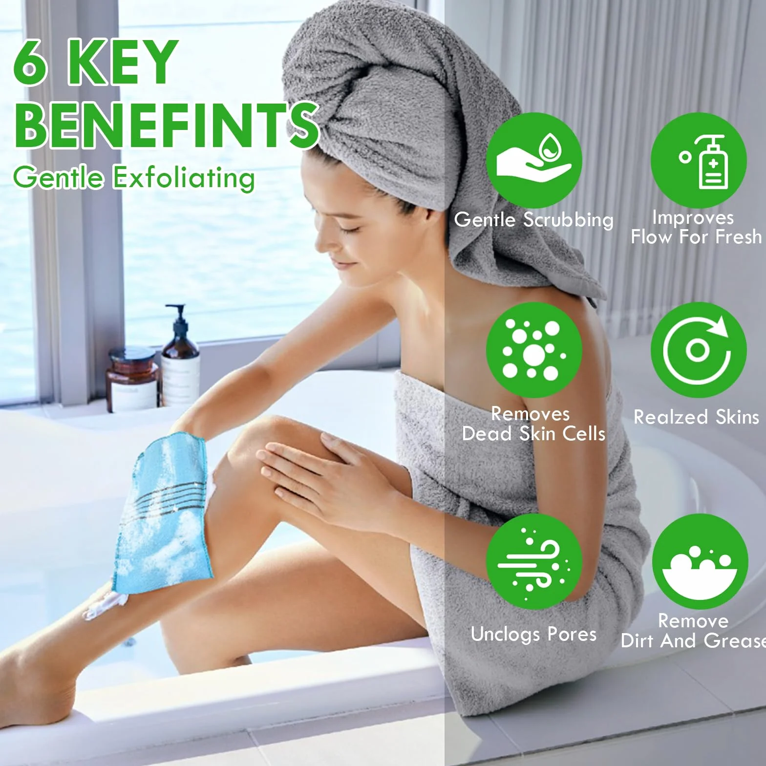 URAQT Koreańska rękawica do peelingu, 5 szt. gąbka do peelingu ciała, rękawica do peelingu ciała, peeling do ciała rękawice do głębokiego czyszczenia usunąć martwą skórę odciski