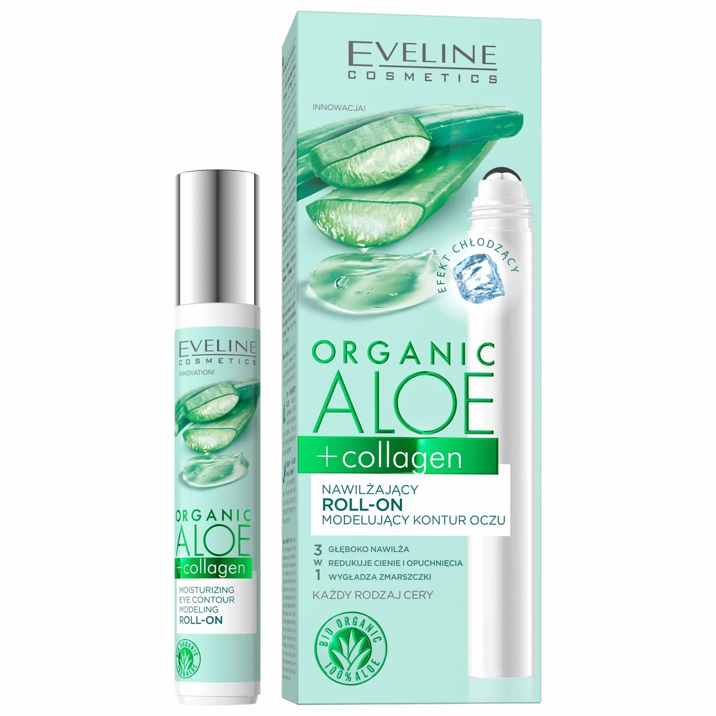 Eveline Cosmetics JB15ACRO Organic Aloe + Collagen Nawilżający roll-on modelujący kontur oczu, 15 ml