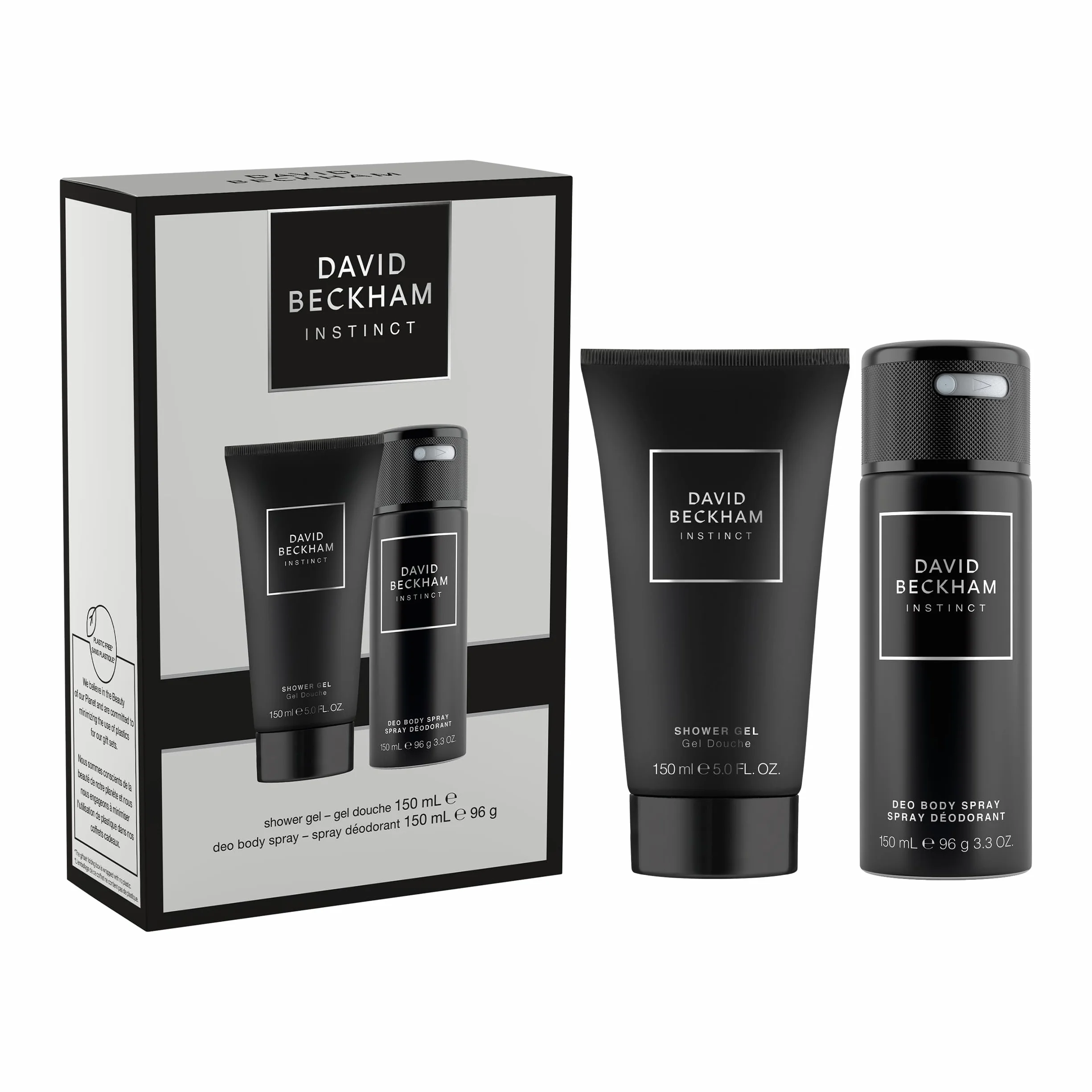David Beckham Instinct dezodorant do ciała w sprayu i żel pod prysznic, zestaw upominkowy dla niego, urzekające perfumy cytrusowe Fougère, 150 ml i 150 ml