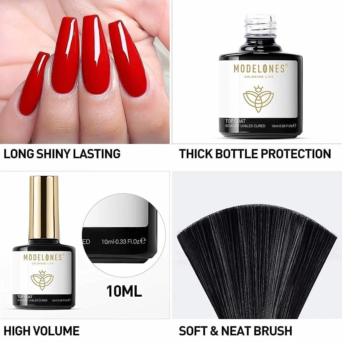 Modelones Top Coat Semipermanent 10ml No Wipe UV LED Żel do paznokci Manicure