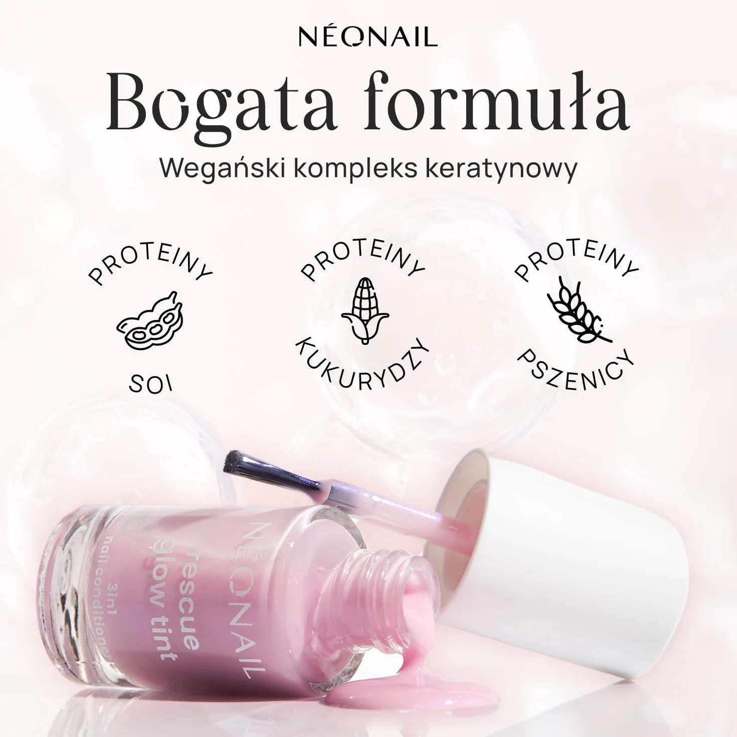 NÉONAIL Regenerująca odżywka do paznokci 3w1 - Rescue Glow Tint 3in1 Nail Conditioner - Pielęgnacja i Kolor - Glitter Violet - 7,2 ml