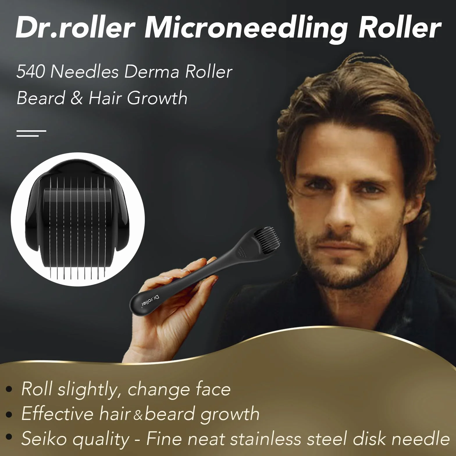 Derma Roller 0,5 mm wałek do brody i włosów 540 tytanowymi igłami
