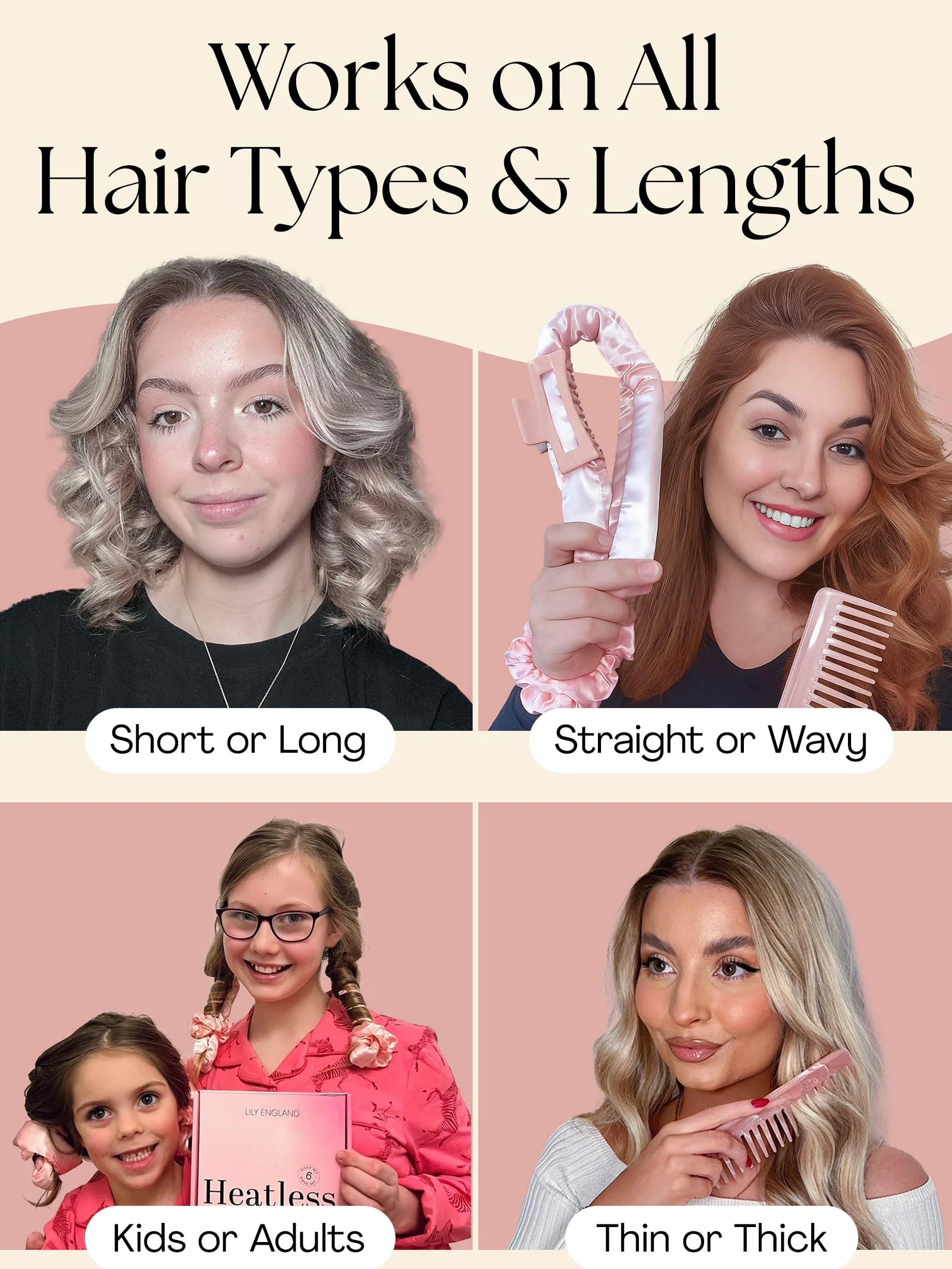 Lily England Heatless Curls lokówka na noc zestaw satynowa opaska