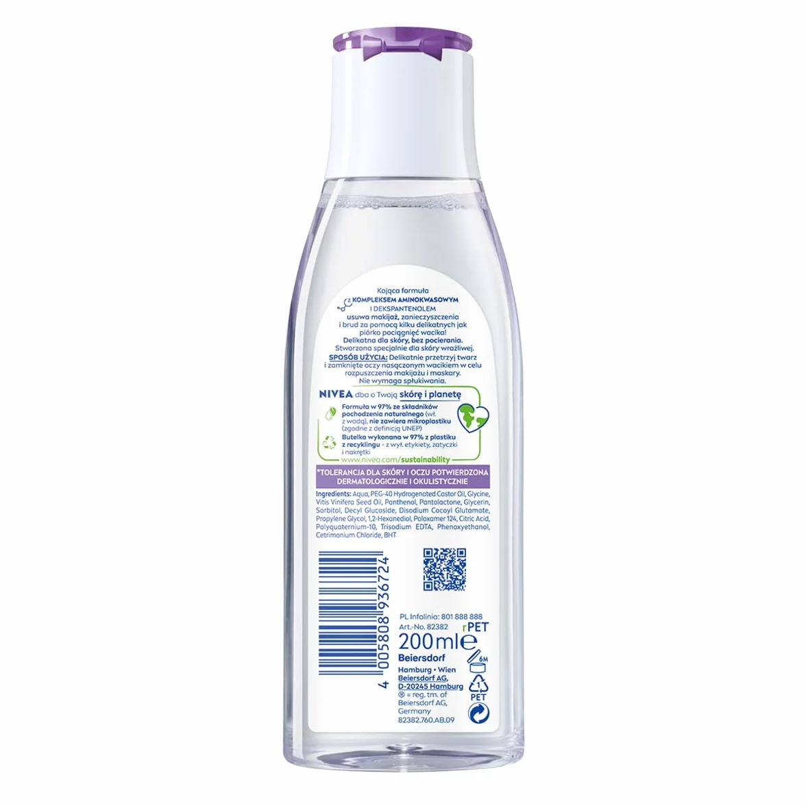 NIVEA Kojący Płyn micelarny z kompleksem aminokwasowym i dekspantenolem do cery wrażliwej i nadwrażliwej 200 ml
