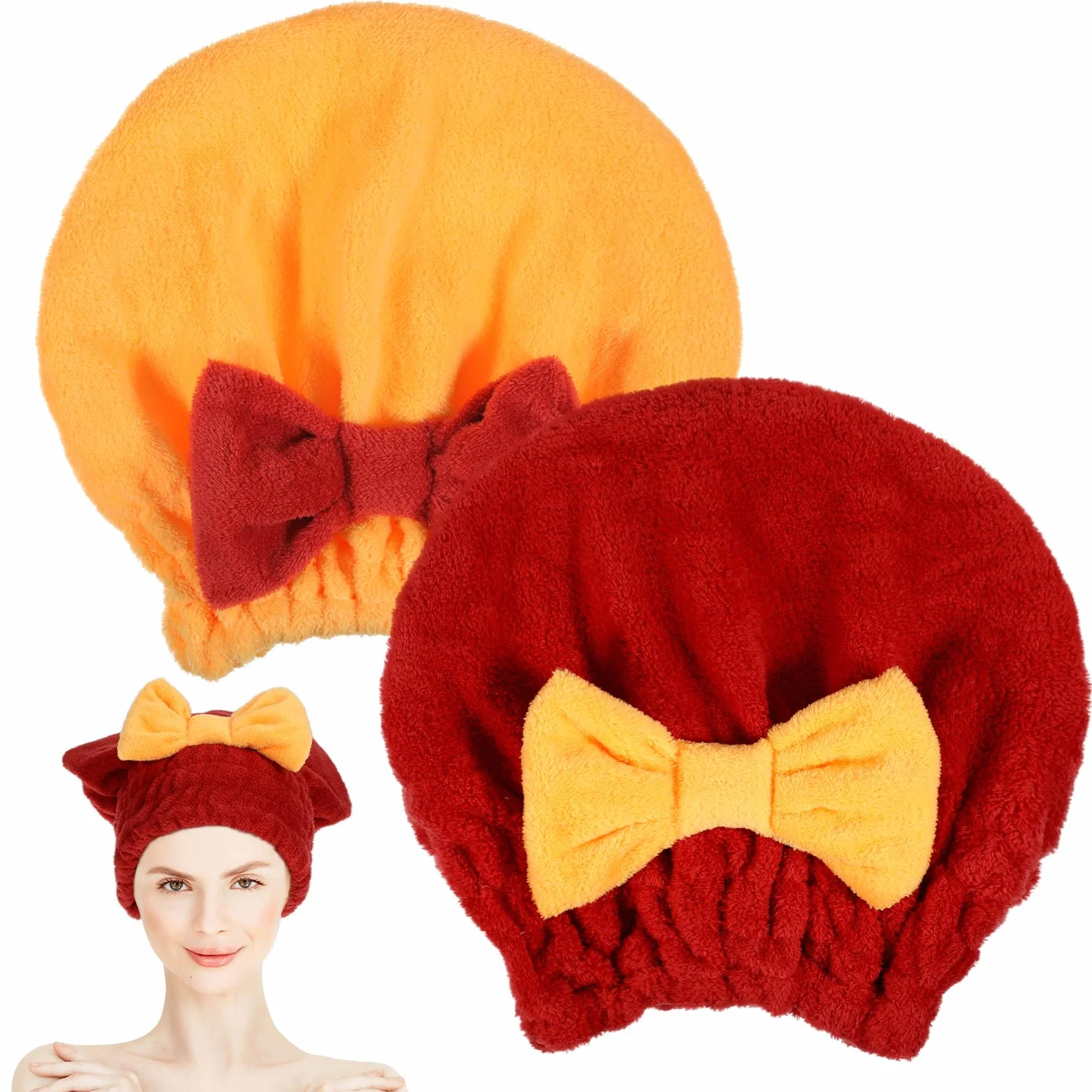 Ręcznik z mikrofibry do włosów turban 2 sztuki czerwony aksamit koralowy