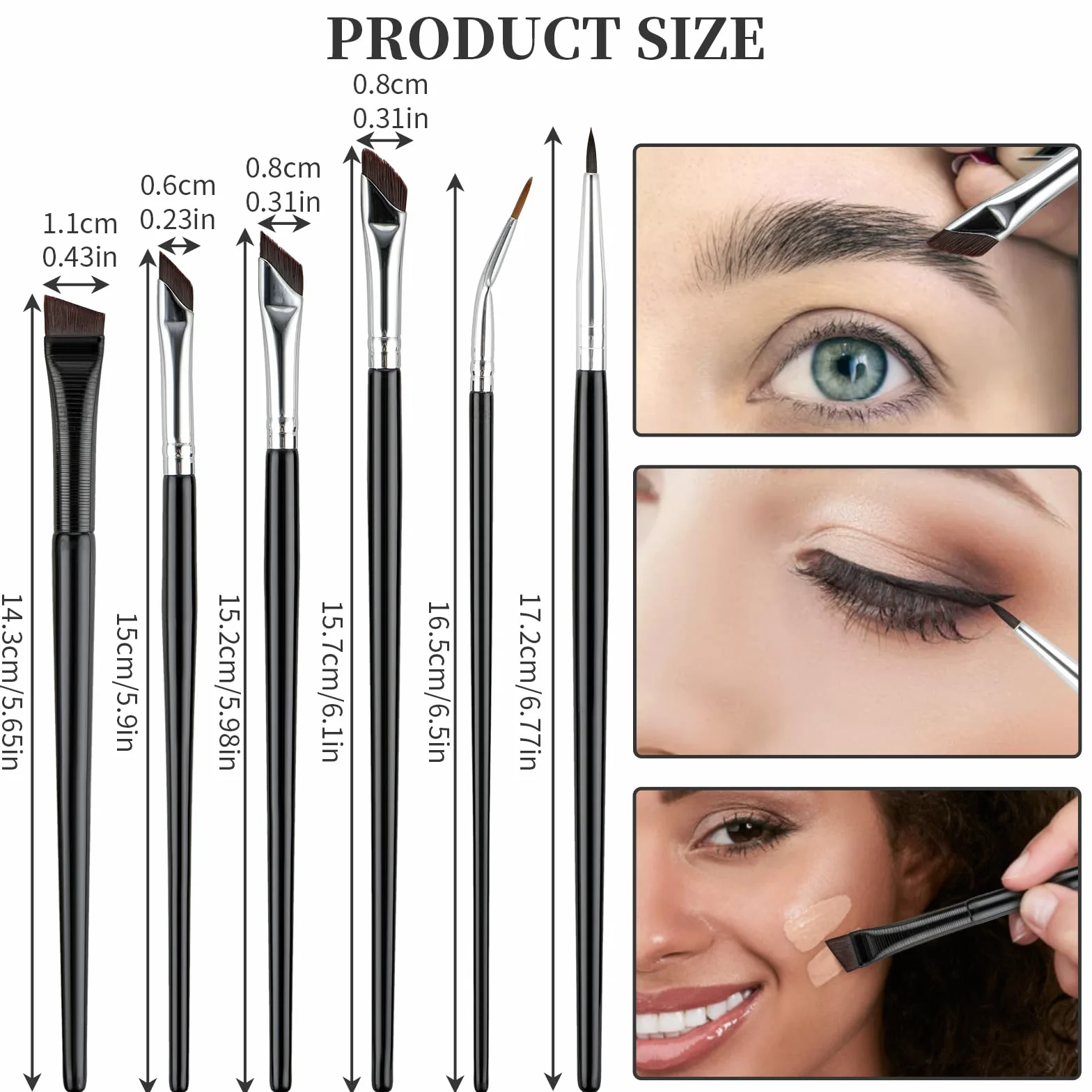 TIESOME Zestaw 6 pędzli do konturowania eyelinera, ultra cienkich, precyzyjnych, zakrzywionych do brwi i cieni do powiek
