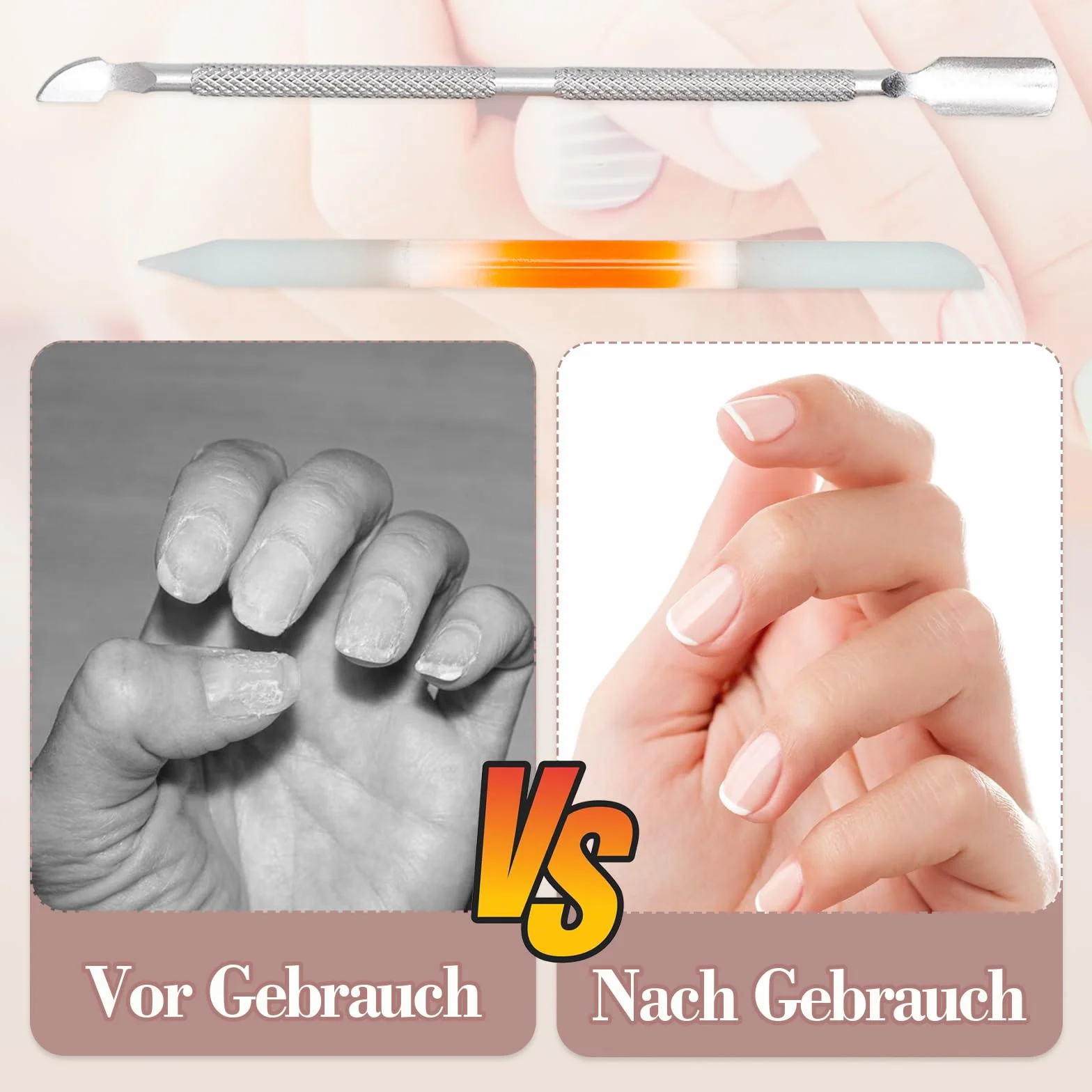 TNSLAND 2 sztuki łopatek do skórek ze szkła, patyczki do manicure z dwoma końcówkami, narzędzia do manicure premium ze szkła, pilnik do zrogowaciałego naskórka i suchej skóry, przyrząd do formowania