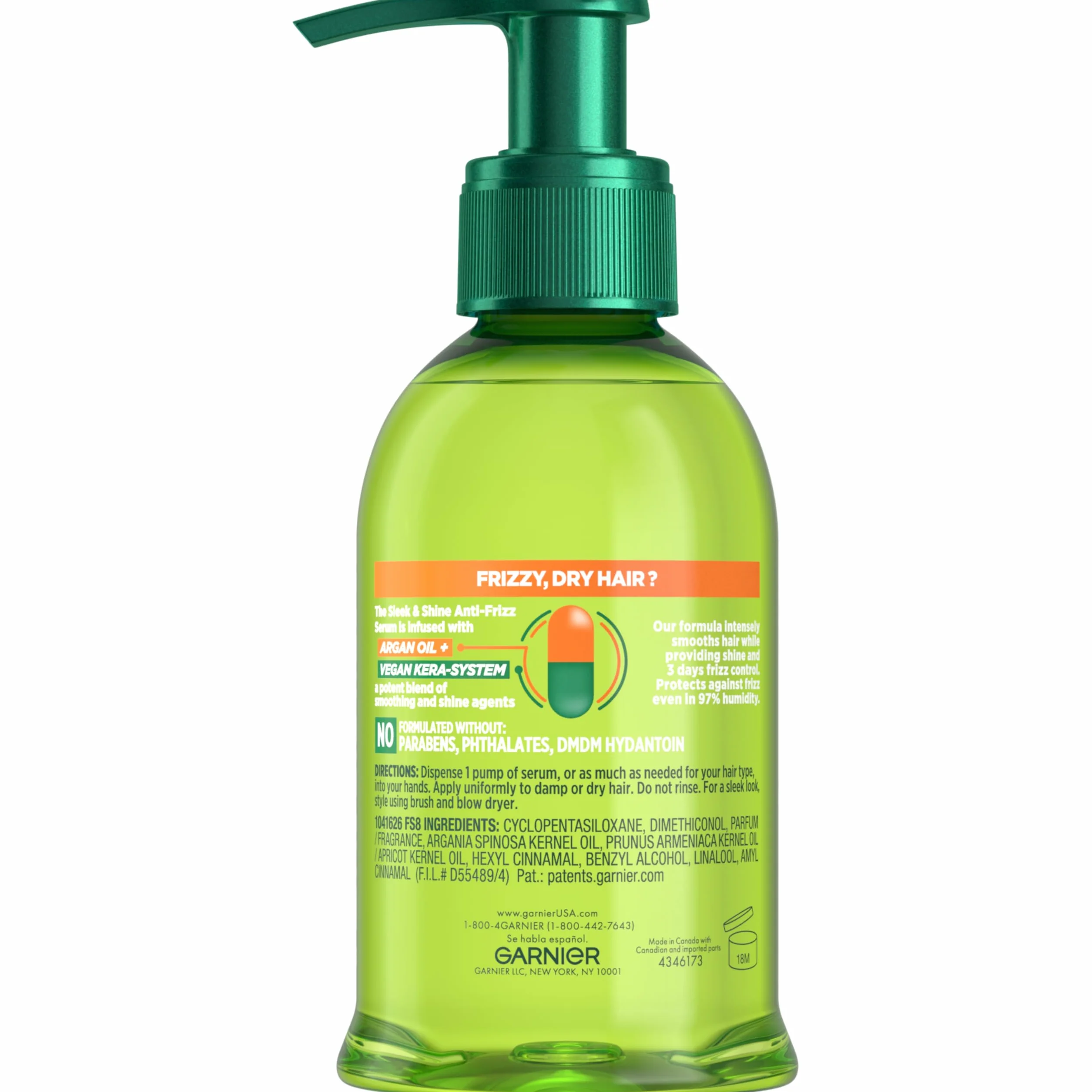 Garnier Pielęgnacja włosów Fructis Sleek & Shine Serum przeciw puszeniu się, 5,1 uncji płynu