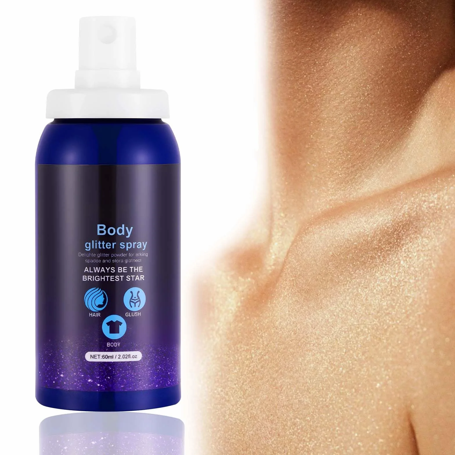 AOOWU Błyszczący lakier do włosów, brokatowy spray do twarzy i ciała makijaż brokatowy do włosów na karnawał Halloween Boże Narodzenie kluby maskaradowe imprezy, 60 ml