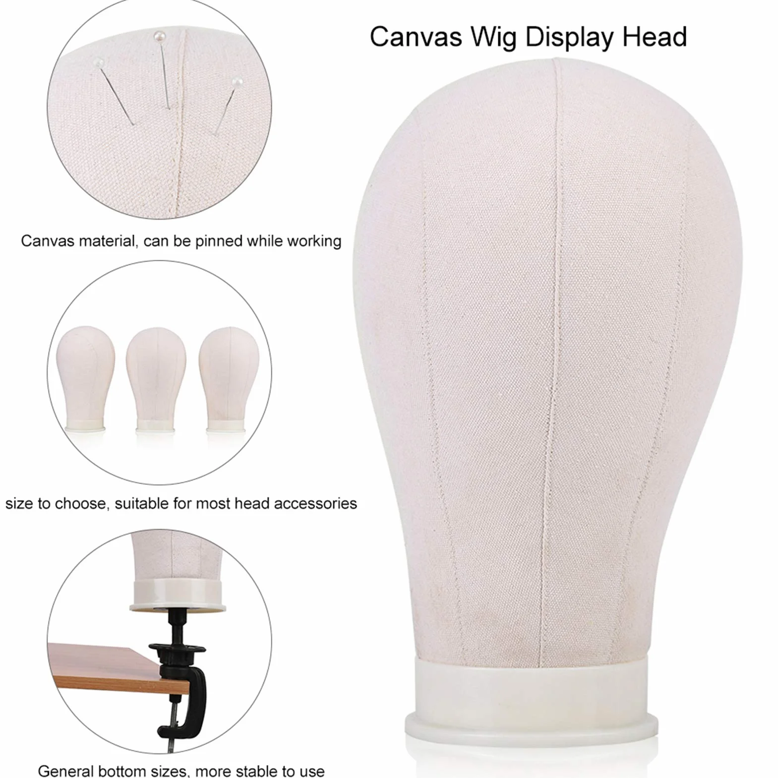 Manekin Head, stojak na perukę, 3 rozmiary, stojak na perukę, zestaw bloków do robienia peruk i czapek (60 cm)